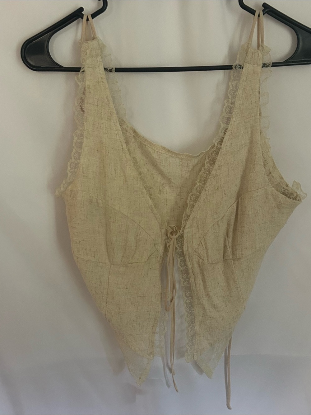 Delicate Cream Lace-Trim Tie-Front Camisole Top